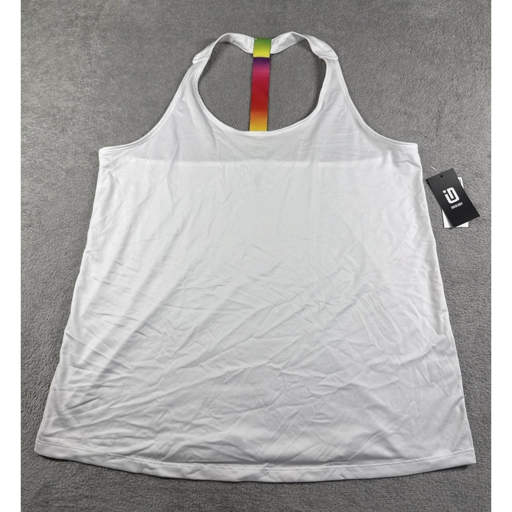 ID Ideology Women's Plus Size Rainbow T-Back Tank Top White Size 1X NWT‎